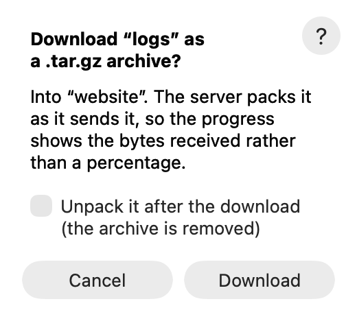The question: Download logs as a .tar.gz archive? with the Unpack option