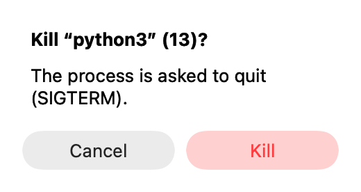 The question: Kill python3? The process is asked to quit