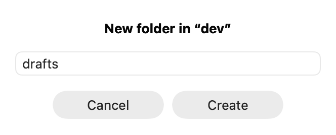 The New folder sheet with the name drafts